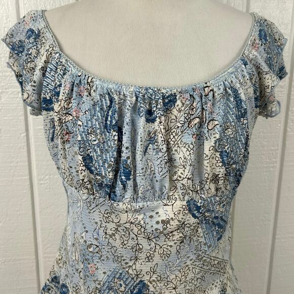 Women Vintage 1990s Milkmaid Short Sleeve Top Blue Fairy Streetwear Size Large - Picture 3 of 7